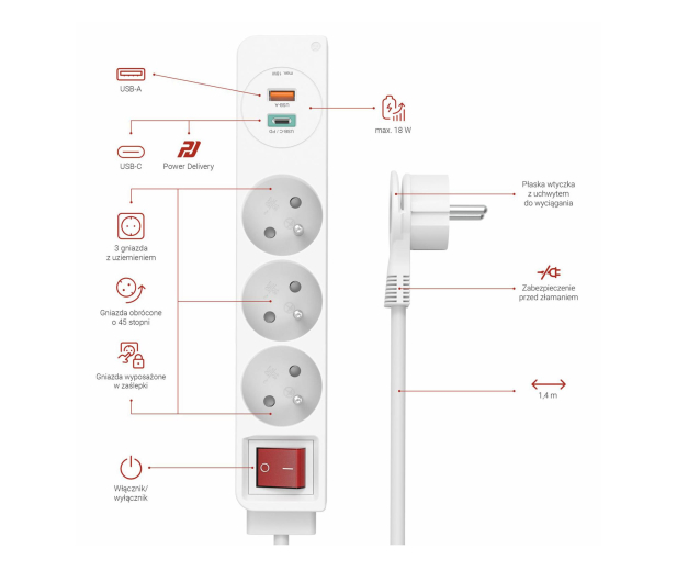 HAMA Listwa zasilająca 3GN, 2xUSB C/A - 1416388 - zdjęcie 3